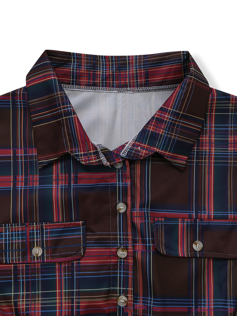 Red And Brown 1970s Plaid Dress 4