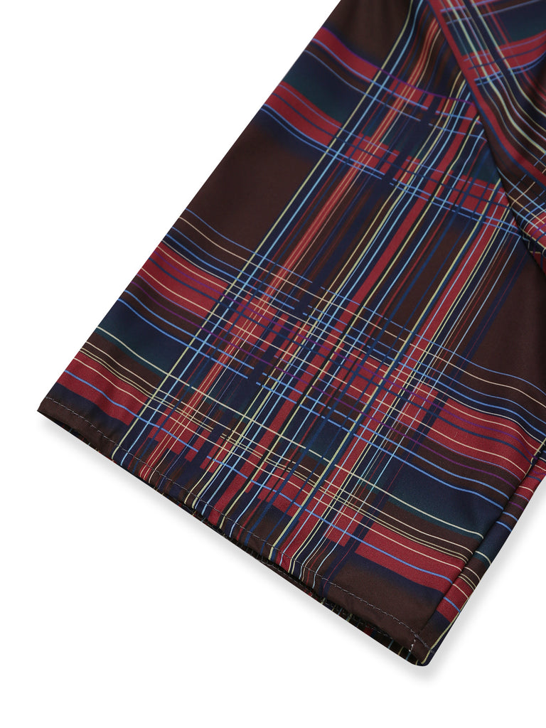Red And Brown 1970s Plaid Dress 5