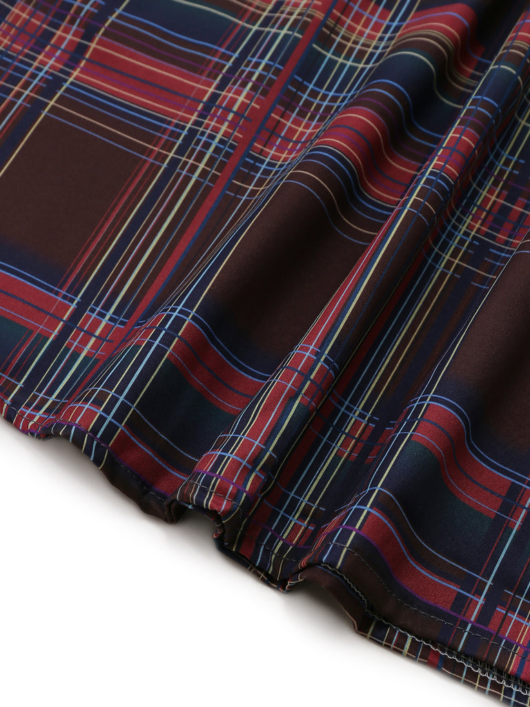 Red And Brown 1970s Plaid Dress 7
