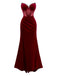 Burgundy 1980s Velvet Strapless Slit Dress - vintage dress, retro fashion