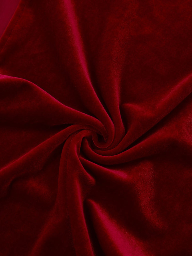 Burgundy 1980s Velvet Strapless Slit Dress - vintage dress, retro fashion