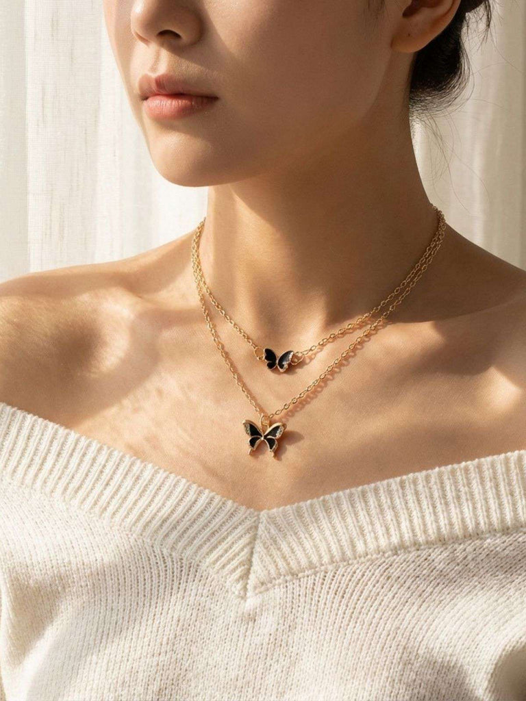 Butterfly Rhinestones Chain Necklace & Bracelet & Earrings - vintage fashion, retro style