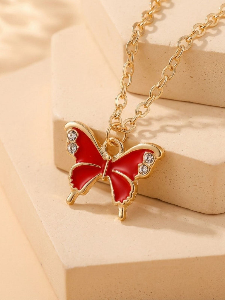 Butterfly Rhinestones Chain Necklace & Bracelet & Earrings - vintage fashion, retro style
