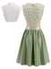 Light Green 1950s Square Neck Dress & Floral Lace Apron & White Top