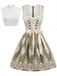 Light Green 1950s Square Neck Dress & Floral Lace Apron & White Top