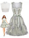 2PCS Blue 1950s Square Neck Floral Lace-Up Dress with Apron & Top