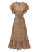 Camel Color 1940s Polka Dots Ruffles Dress, vintage dress, retro fashion - perfect for women who love vintage and retro fashion