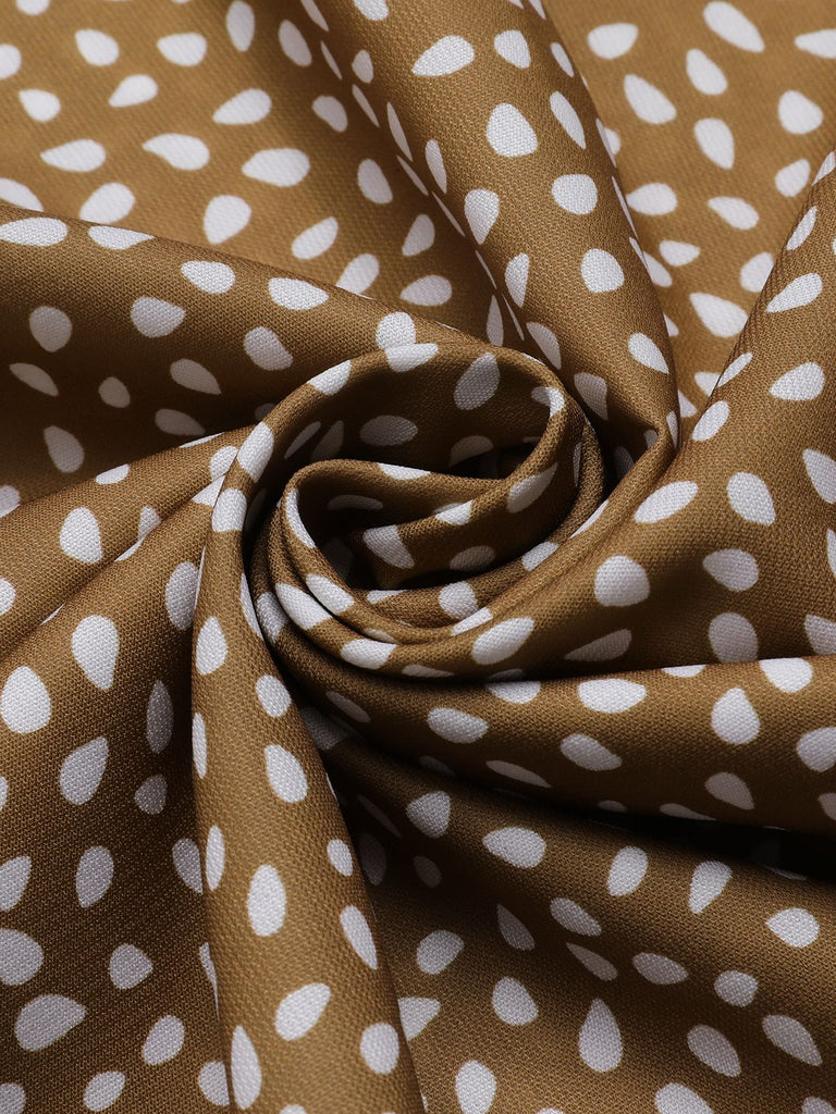 Camel Color 1940s Polka Dots Ruffles Dress, vintage dress, retro fashion - perfect for women who love vintage and retro fashion