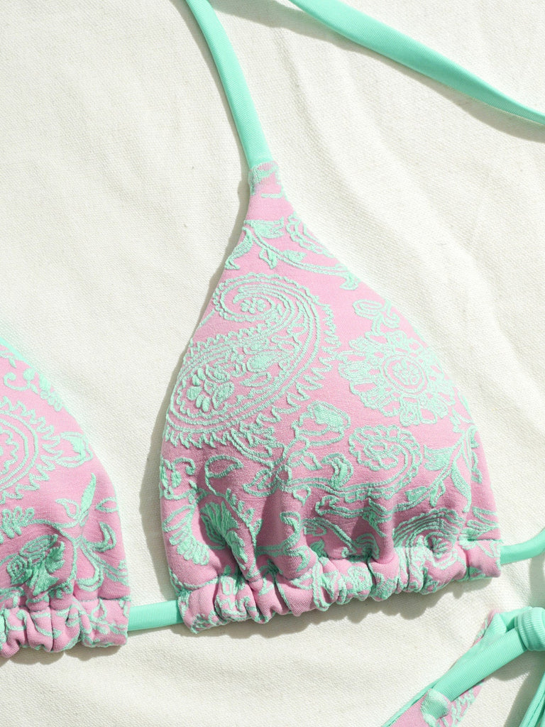 Celadon Green 1980s Textured Lace Bikini Set, vintage swimsuit, pin-up swimwear - perfect for women who love vintage and retro fashion