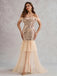 Champagne 1920s Off-Shoulder Sequined Mesh Dress - vintage dress, retro fashion, Gatsby party