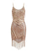 Champagne 1920s Spaghetti Strap Fringe Sequined Dress, vintage dress, retro fashion, Gatsby party, flapper style - perfect for women who love vintage and retro fashion