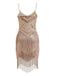 Champagne 1920s Spaghetti Strap Fringe Sequined Dress, vintage dress, retro fashion, Gatsby party, flapper style - perfect for women who love vintage and retro fashion