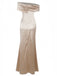 Champagne 1930s Off Shoulder Slit Satin Dress - vintage dress, retro fashion