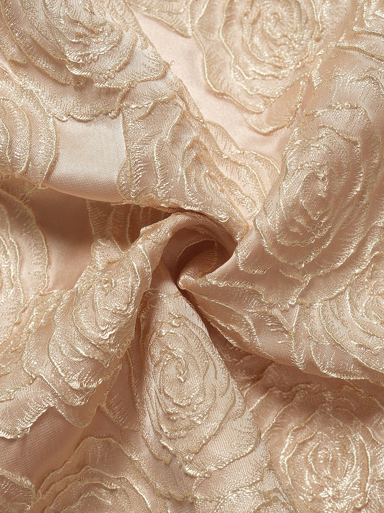 Champagne 1930s Rose Jacquard V-Neck Bow Dress - vintage dress, retro fashion
