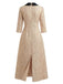 Champagne 1930s Rose Jacquard V-Neck Bow Dress - vintage dress, retro fashion