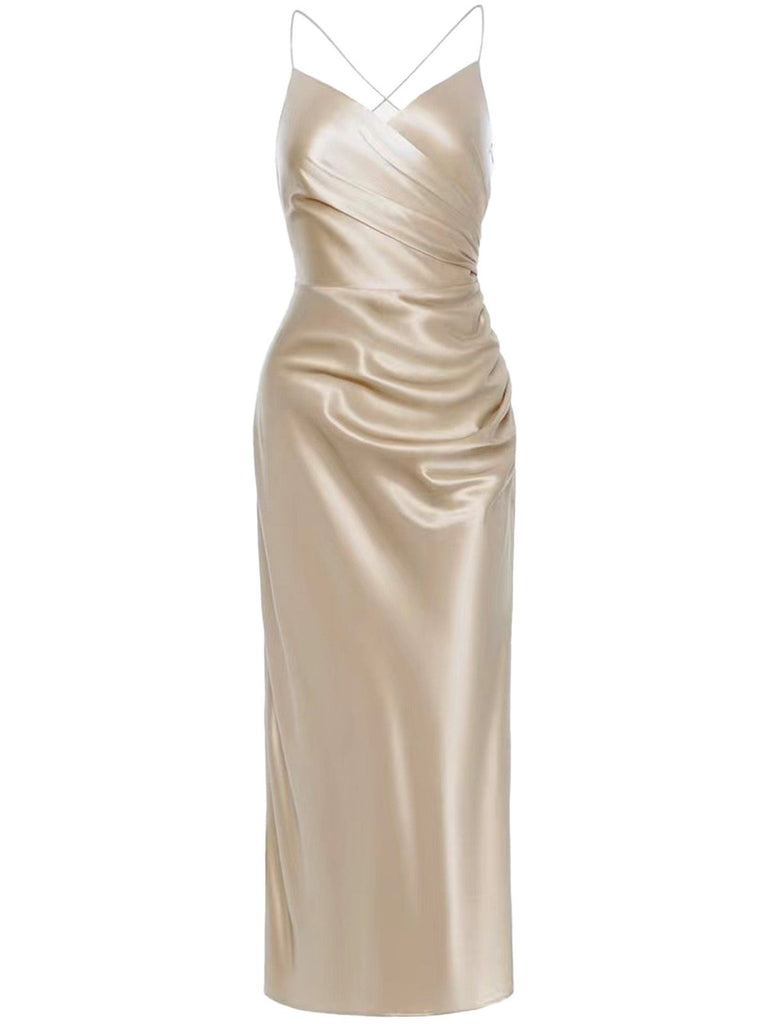 Champagne 1930s Satin Backless Slip Dress - vintage dress, retro fashion
