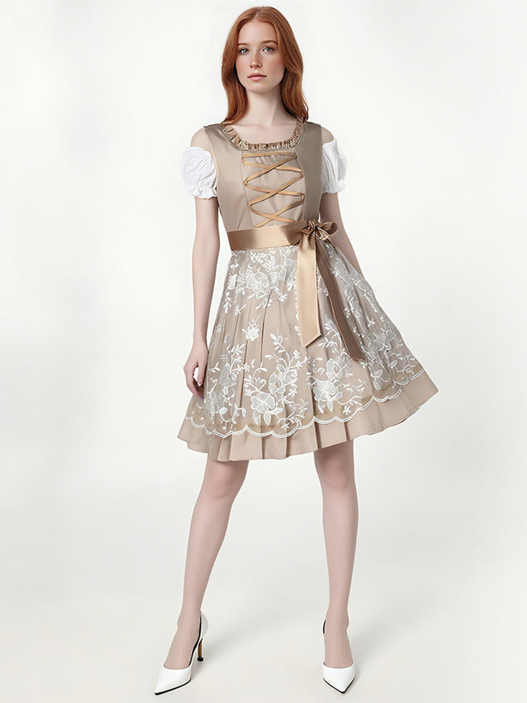 Champagne 1950s Puff Top & Floral Bow Dress - vintage dress, retro fashion, rockabilly