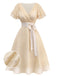 Champagne 1950s Satin Belt Tulle Cocktail Dress - vintage dress, retro fashion, rockabilly