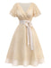 Champagne 1950s Satin Belt Tulle Cocktail Dress - vintage dress, retro fashion, rockabilly