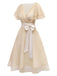 Champagne 1950s Satin Belt Tulle Cocktail Dress - vintage dress, retro fashion, rockabilly