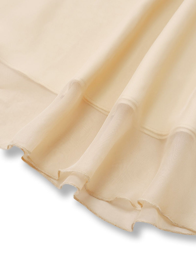 Champagne 1950s Satin Belt Tulle Cocktail Dress - vintage dress, retro fashion, rockabilly