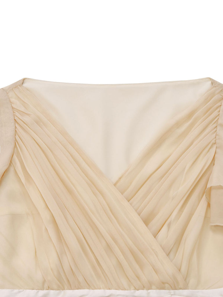 Champagne 1950s Satin Belt Tulle Cocktail Dress - vintage dress, retro fashion, rockabilly