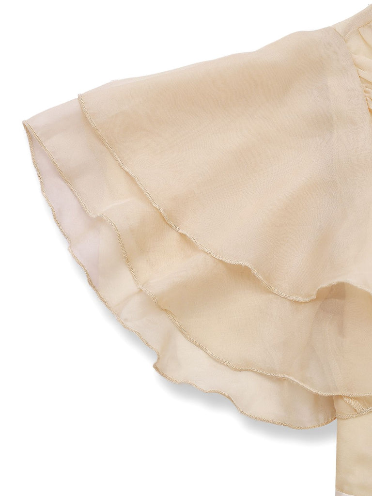 Champagne 1950s Satin Belt Tulle Cocktail Dress - vintage dress, retro fashion, rockabilly