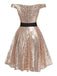 Champagne 1950s Sequined Off-shoulder Dress, vintage dress, retro fashion, rockabilly, pin-up fashion - perfect for women who love vintage and retro fashion