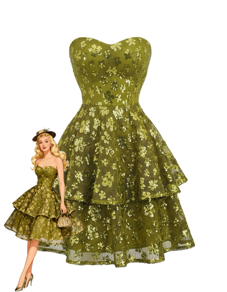 Chartreuse 1960s Sequined Evening Party Mini Dress - vintage dress, retro fashion, elegant style for vintage lovers