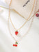 Cherry Strawberry Pearl Pendant Layered Necklace - vintage fashion, retro style, elegant red