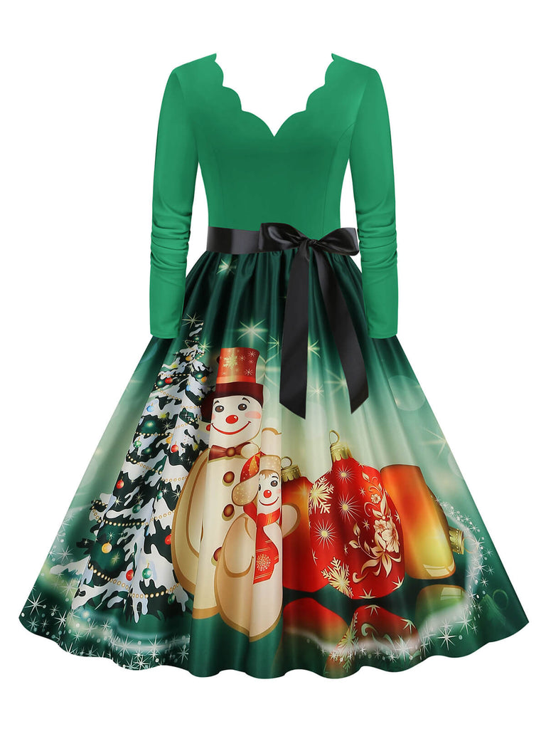 Christmas 1950s V-Neck Long Sleeve Patchwork Dress: timeless style reimagined