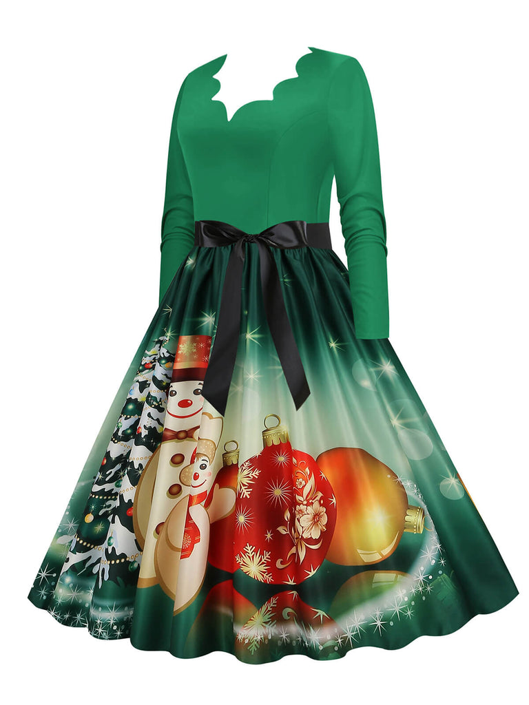Christmas 1950s V-Neck Long Sleeve Patchwork Dress — vintage elegance for the modern woman