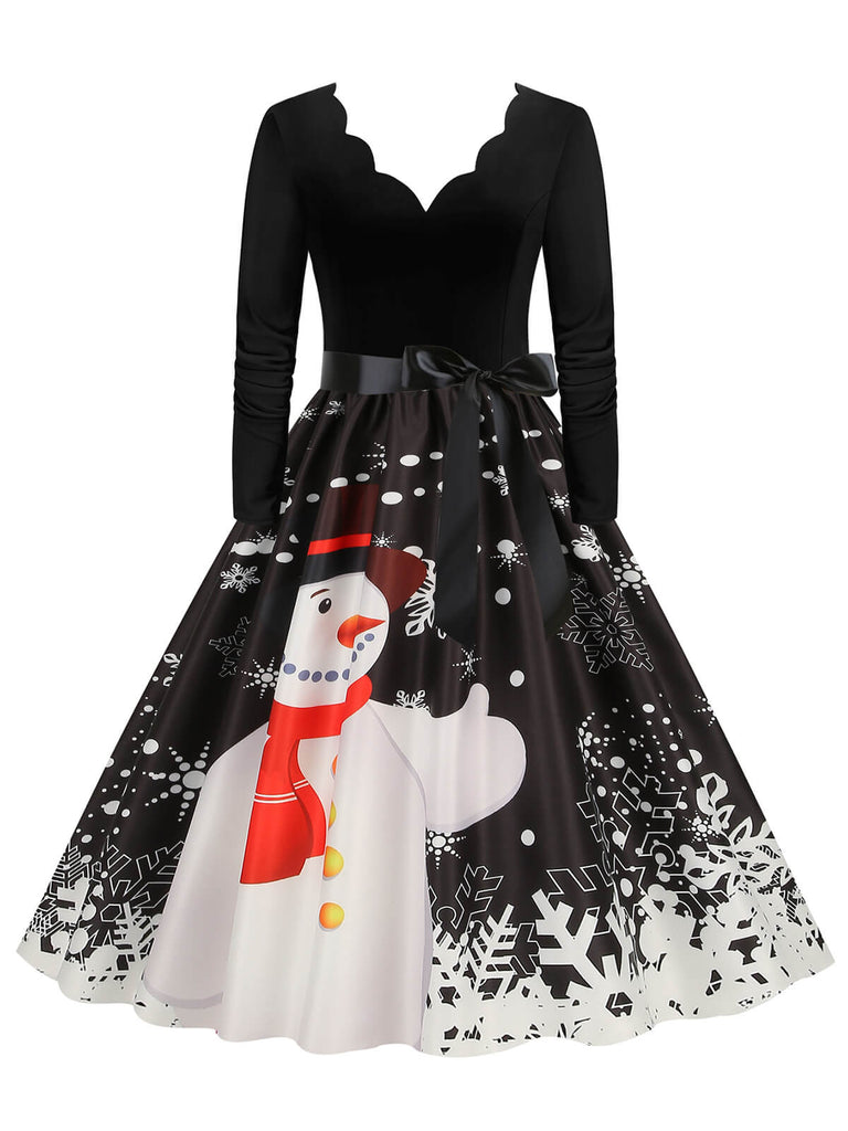 Christmas 1950s V-Neck Long Sleeve Patchwork Dress: timeless style reimagined