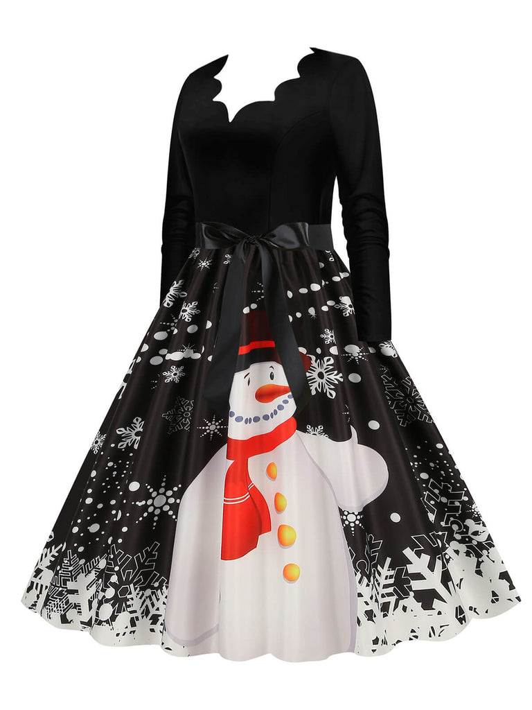 Christmas 1950s V-Neck Long Sleeve Patchwork Dress — vintage elegance for the modern woman