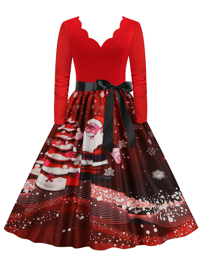 Christmas 1950s V-Neck Long Sleeve Patchwork Dress — vintage elegance for the modern woman