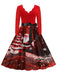 Christmas 1950s V-Neck Long Sleeve Patchwork Dress — vintage elegance for the modern woman