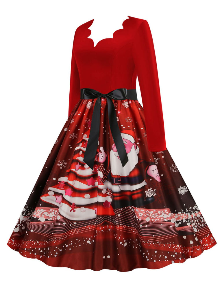 Christmas 1950s V-Neck Long Sleeve Patchwork Dress: timeless style reimagined