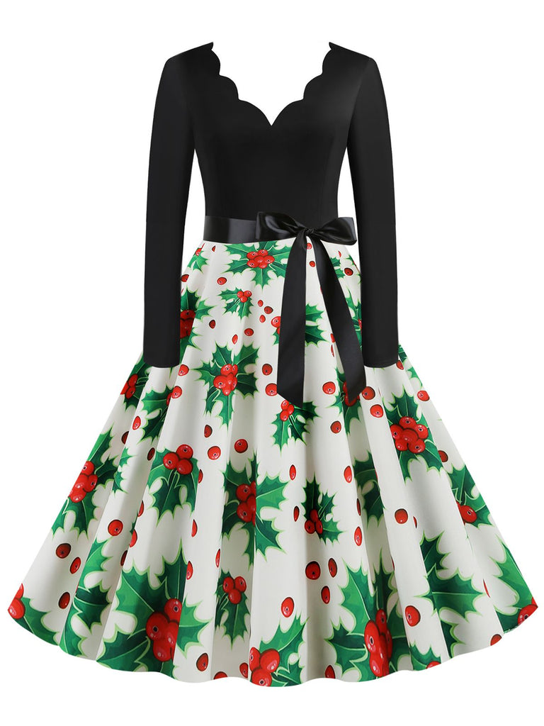 Christmas 1950s V-Neck Patchwork Swing Dress: timeless style reimagined