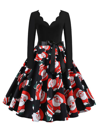 Christmas 1950s V-Neck Patchwork Swing Dress: timeless style reimagined