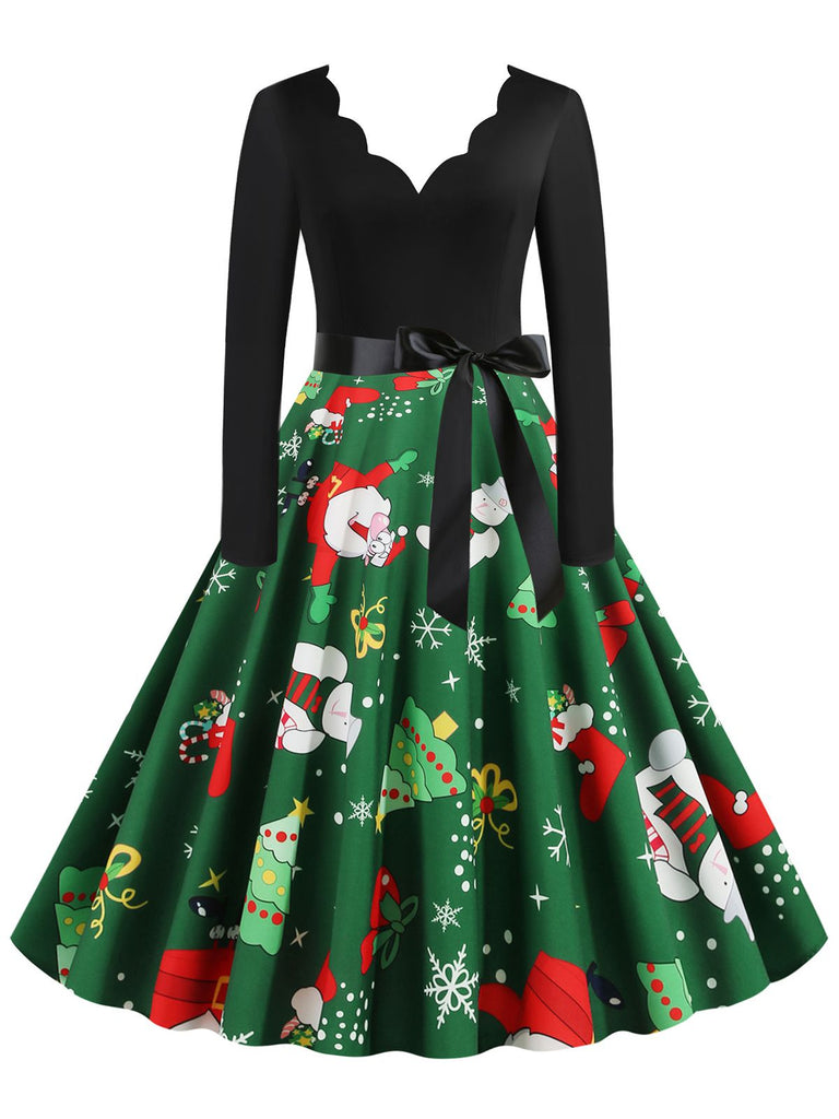 Christmas 1950s V-Neck Patchwork Swing Dress — vintage elegance for the modern woman