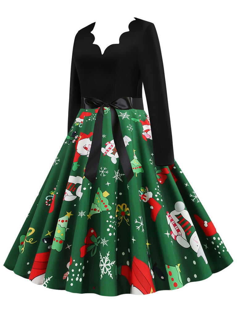 Christmas 1950s V-Neck Patchwork Swing Dress: timeless style reimagined