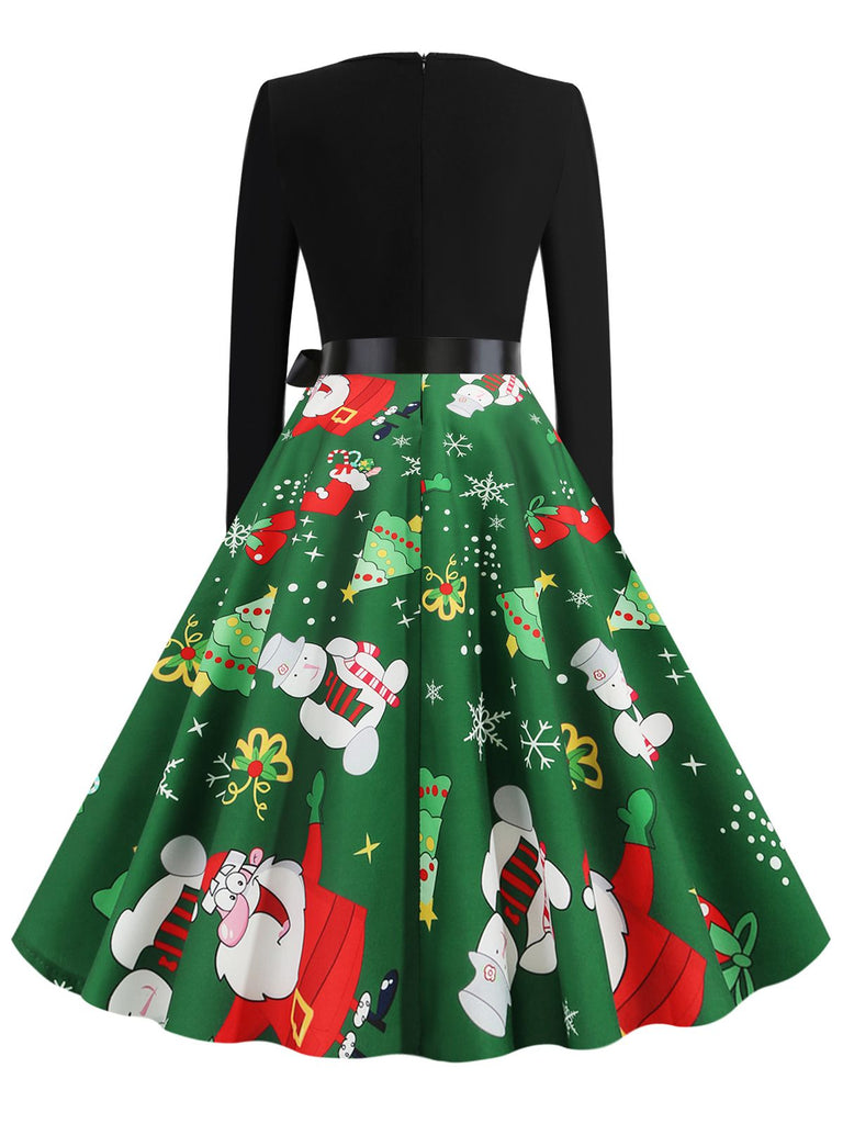 Christmas 1950s V-Neck Patchwork Swing Dress — vintage elegance for the modern woman