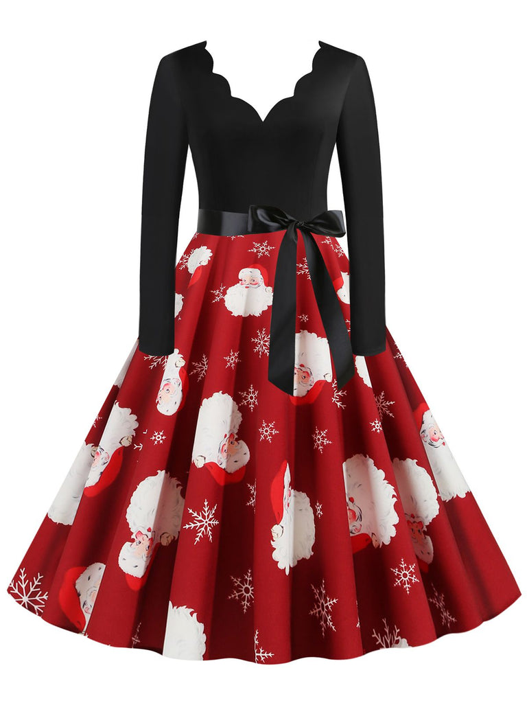 Christmas 1950s V-Neck Patchwork Swing Dress — vintage elegance for the modern woman