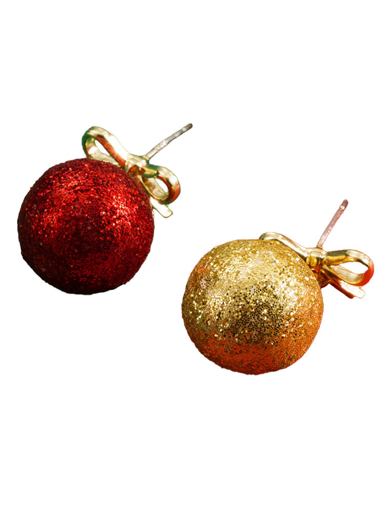 Christmas Ball Bow Sequined Stud Earrings - vintage fashion, retro style