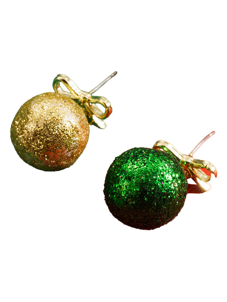 Christmas Ball Bow Sequined Stud Earrings - vintage fashion, retro style