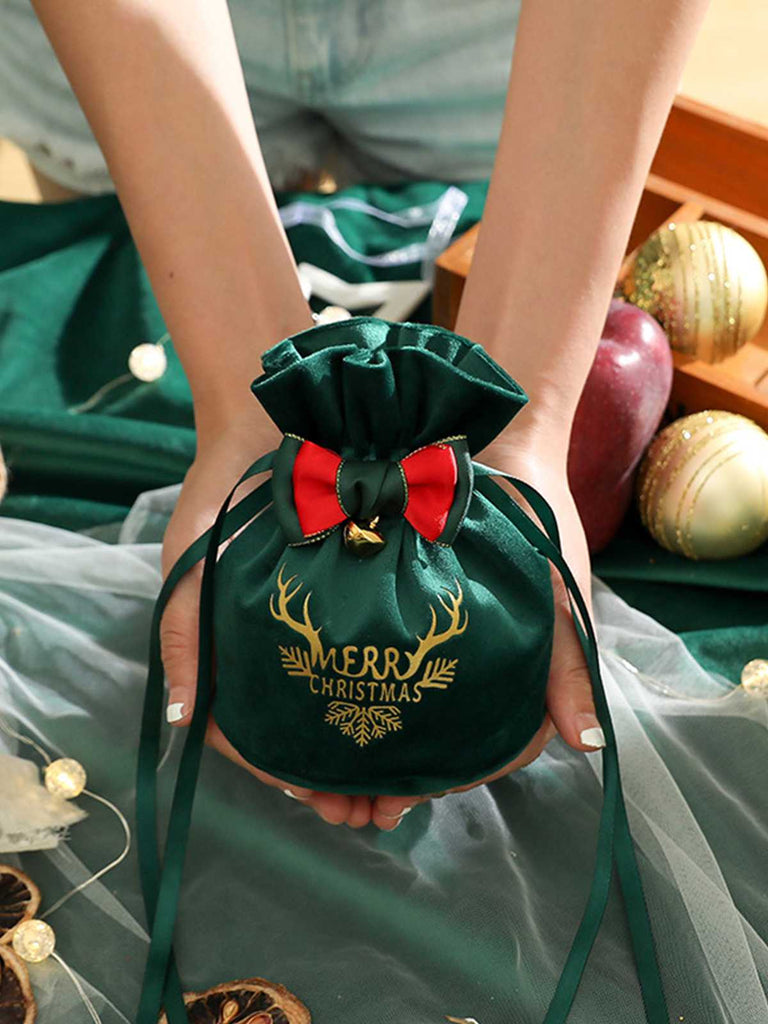Christmas Bow Bell Decor Drawstring Bag - vintage fashion, retro style