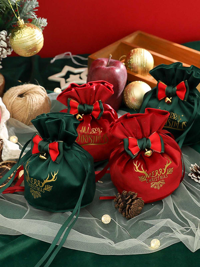 Christmas Bow Bell Decor Drawstring Bag - vintage fashion, retro style