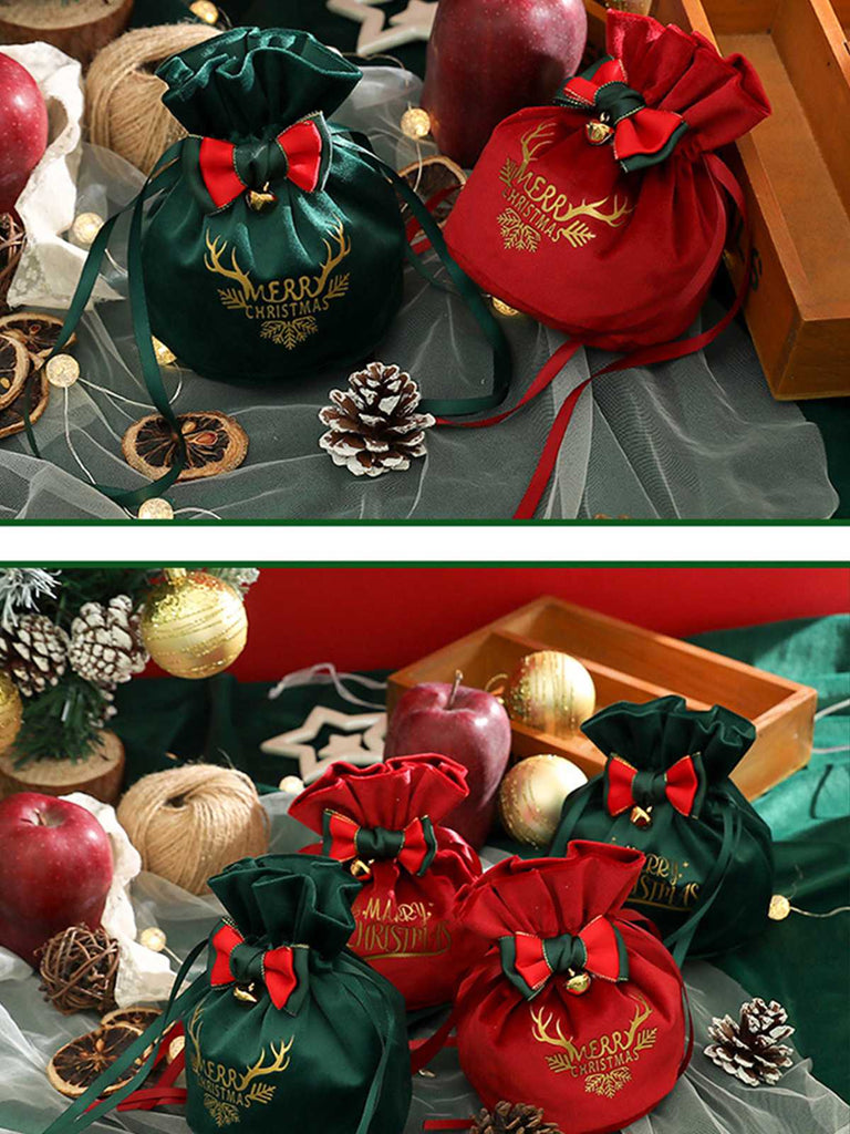 Christmas Bow Bell Decor Drawstring Bag - vintage fashion, retro style