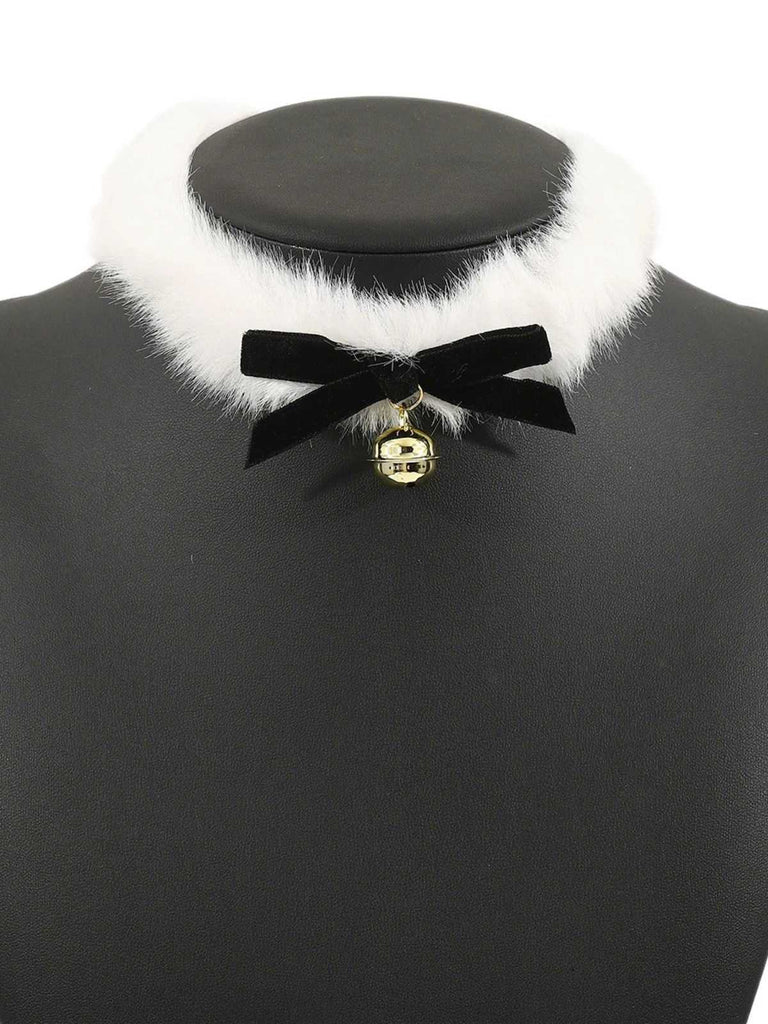 Christmas Bowknot Bell Plush Choker Necklace - vintage fashion, retro style