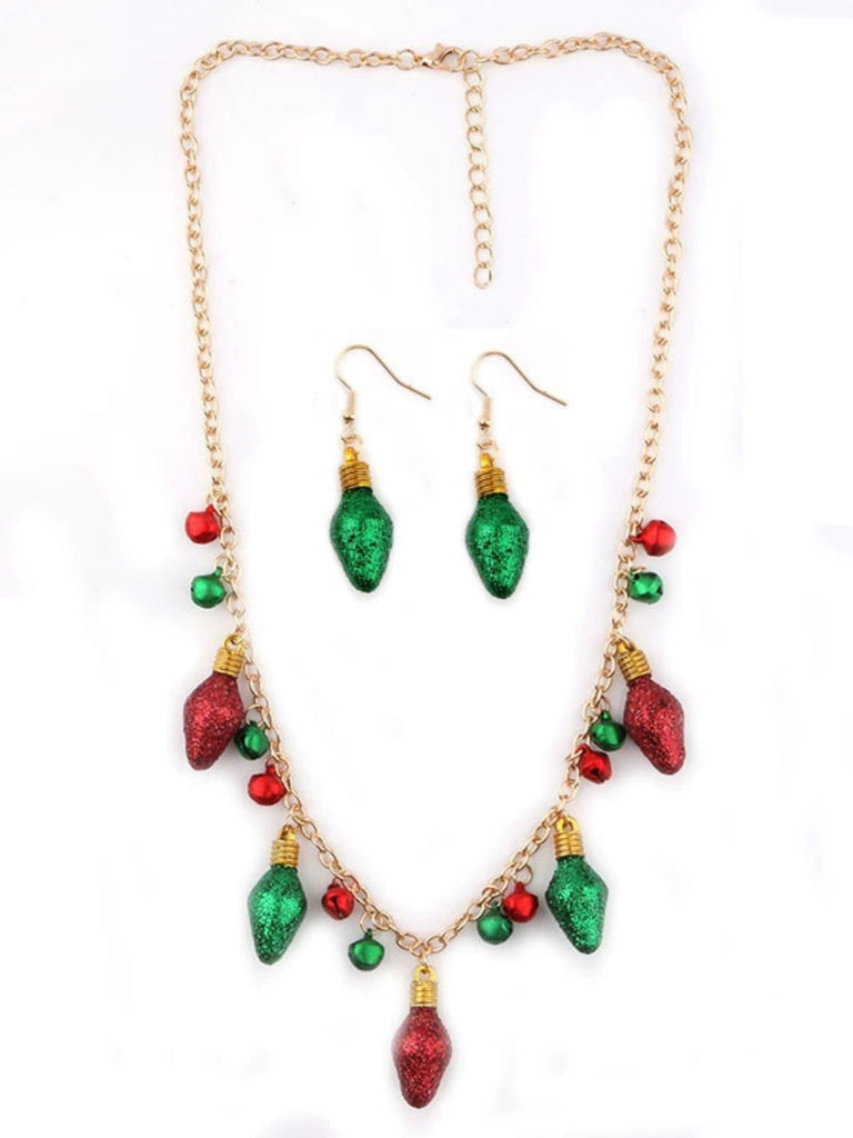 Christmas Bulb Bell Necklace & Earrings Set - vintage fashion, retro style